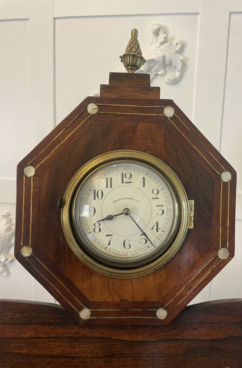 Antique Rosewood Inlaid Mantle Clock by Walker and Hall - Image 2